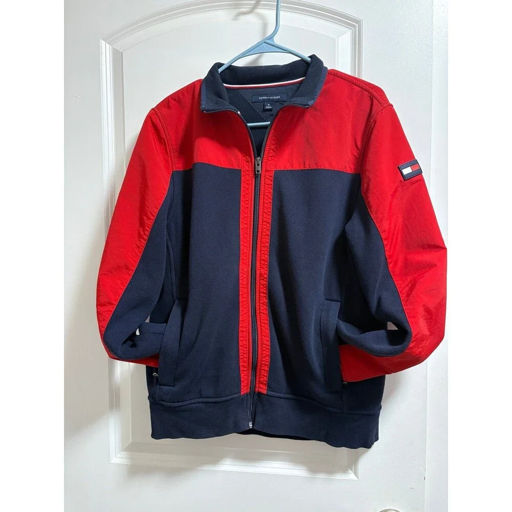Tommy‎ Hilfiger jacket fleece lined red blue color block  medium